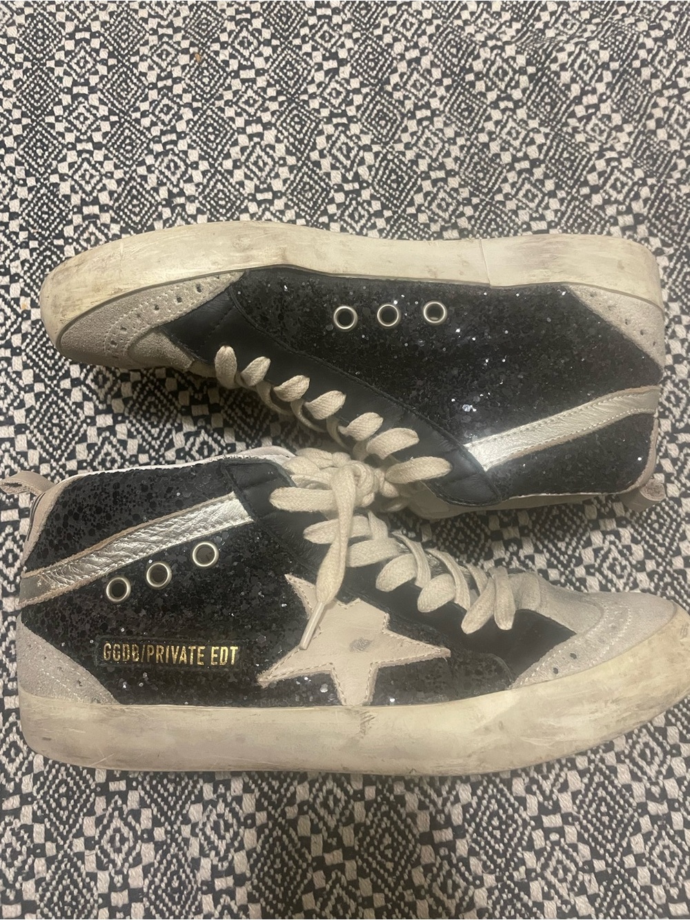 Golden Goose High-Top Sneakers in Black and Cream - Picture 2 of 10
